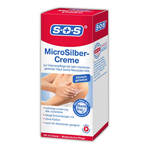 SOS MicroSilber Creme, Intensivpflege für gereizte und trockene Haut sowie Neurodermitis, lindert...