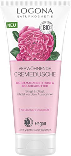 LOGONA Naturkosmetik Verwöhnende Duschcreme Bio-Damaszner Rose & Bio-Sheabutter, Natürliche sanfte...